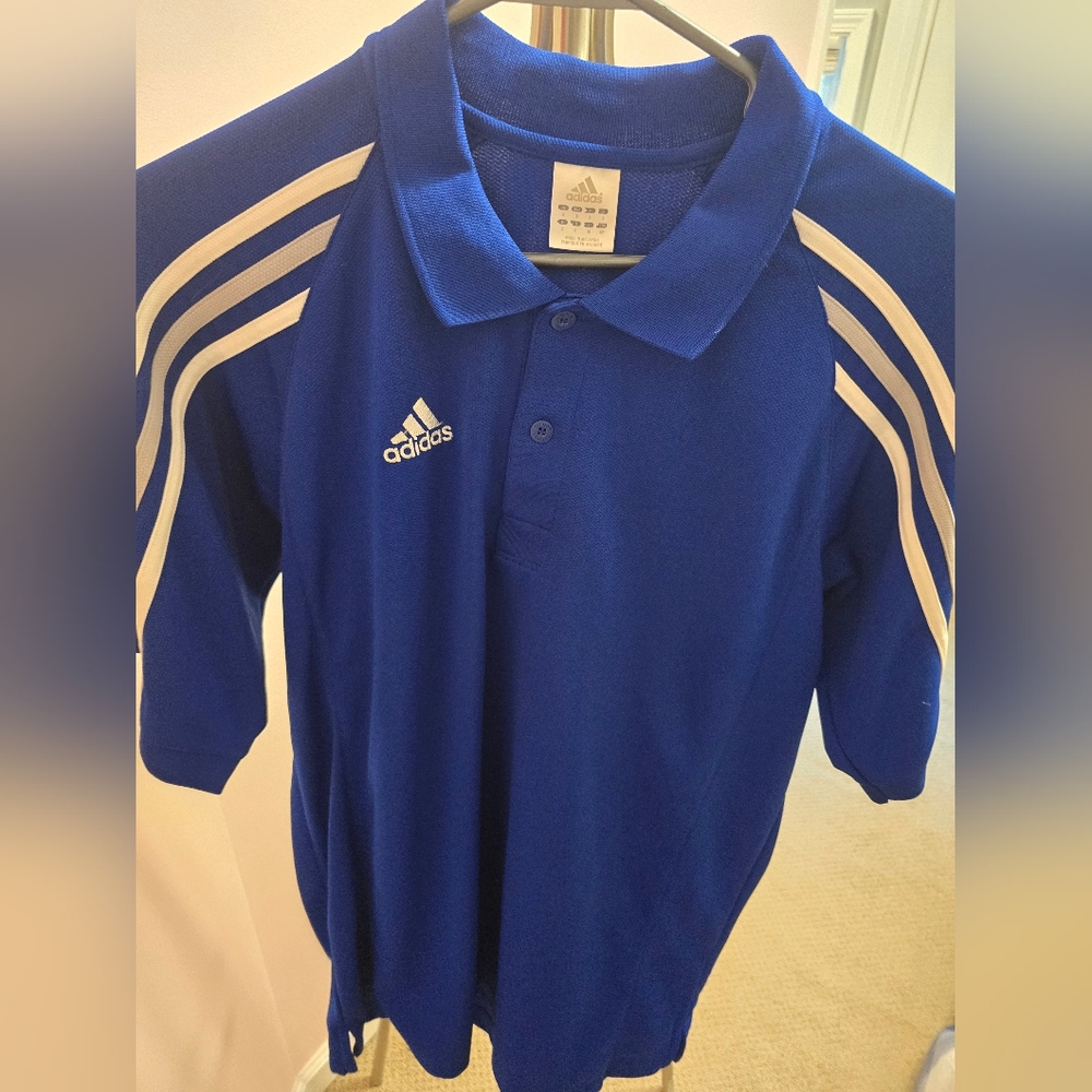 Adidas Blue and White Polo Shirt Athletic Performance